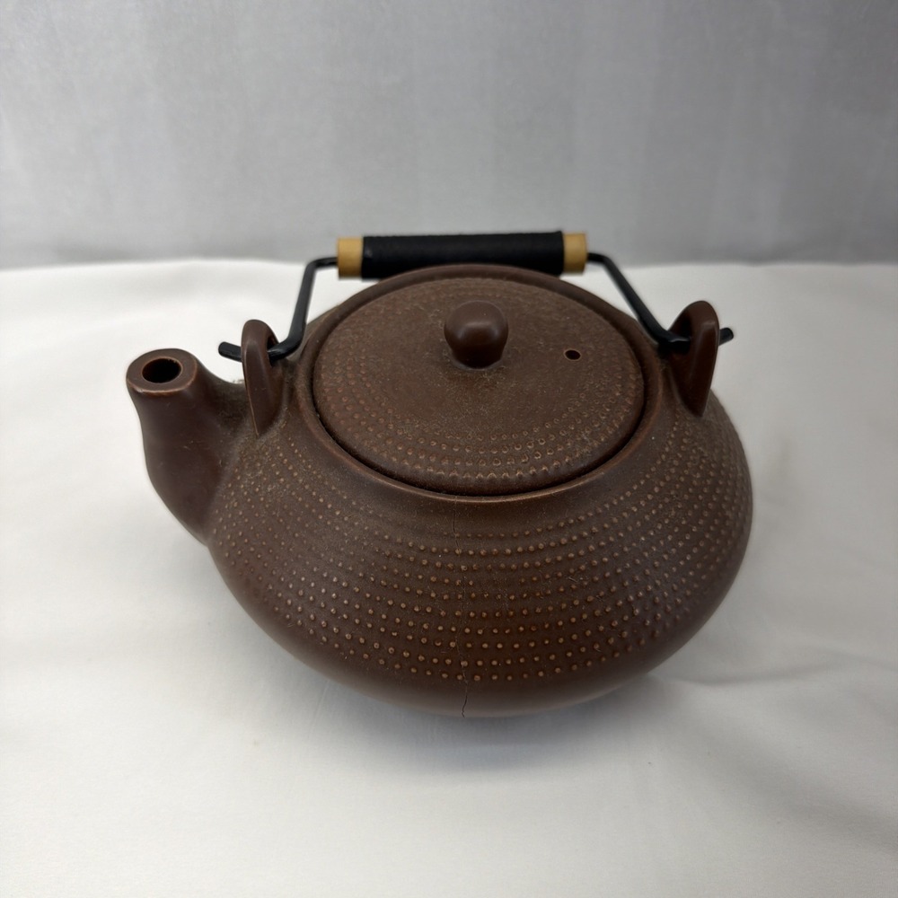 Kotobuki Redish Brown Clay Tea Set Teapot With Bamboo Handle
